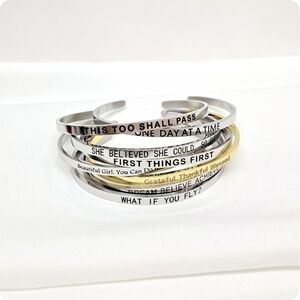 Lot Of 8 Inspirational Silver and Gold Cuff Bracelet Set Never Worn